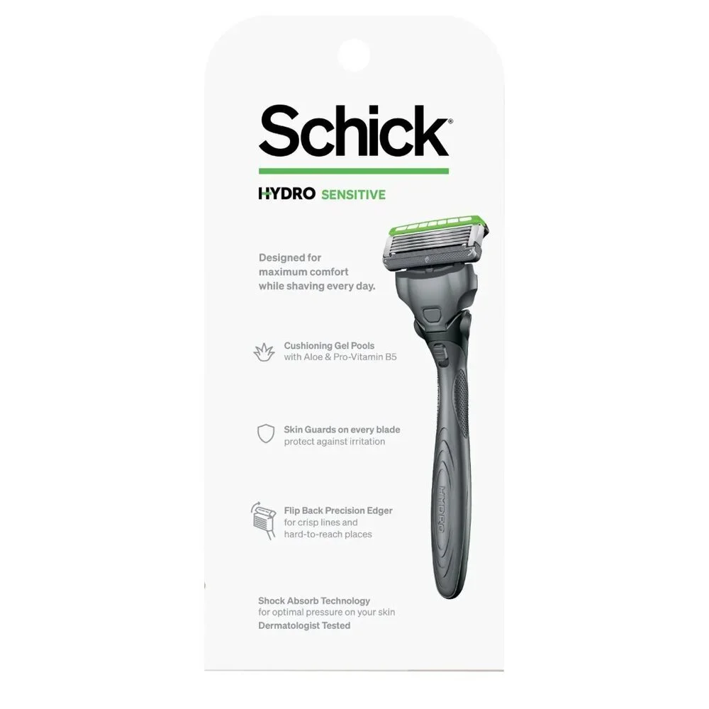 Schick Hydro 5-Blade Razor Sensitive Skin Men’s Skin Comfort Shaver- 2 Cartridge
